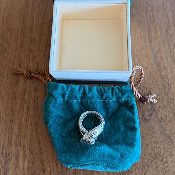 JOHN HARDY STERLING SILVER DYED CHALCEDONY & PYRITE CROCODILE JAI COCKTAIL RING - Picture 13 of 13